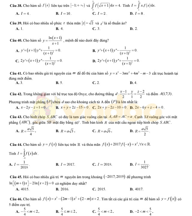 Đề thi thử THPT Quốc gia năm 2017 môn Toán