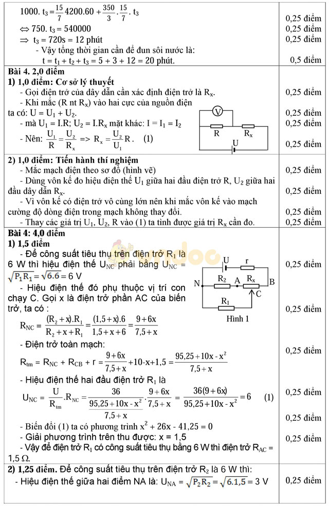 Đề thi học sinh giỏi môn Vật lý lớp 9 có đáp án