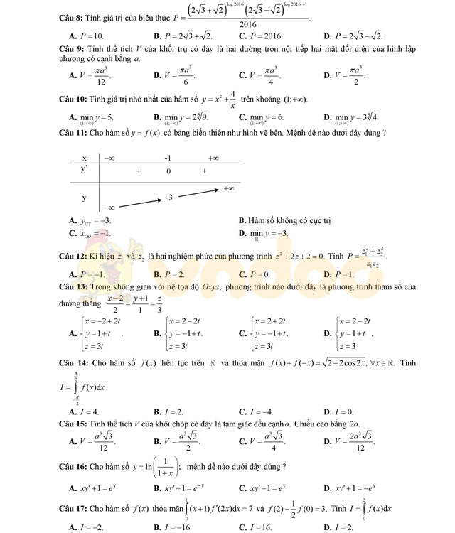 Đề thi thử THPT Quốc gia năm 2017 môn Toán 