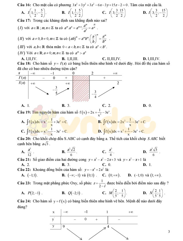 Đề thi thử THPT Quốc gia năm 2017 môn Toán
