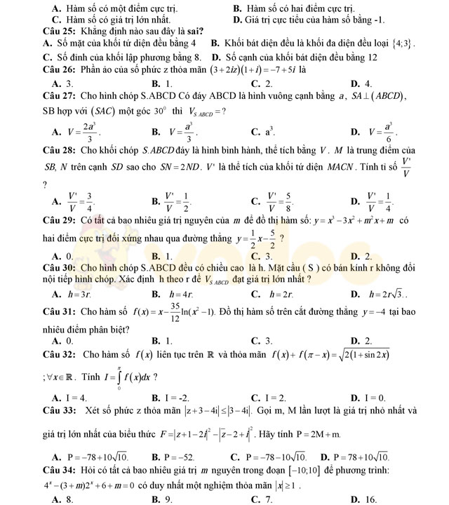 Đề thi thử THPT Quốc gia năm 2017 môn Toán
