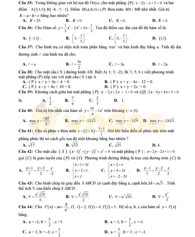 Đề thi thử THPT Quốc gia năm 2017 môn Toán