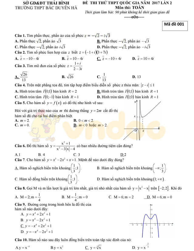 Đề thi thử THPT Quốc gia năm 2017 môn Toán 