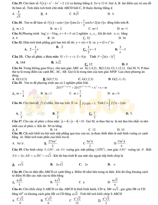Đề thi thử THPT Quốc gia năm 2017 môn Toán 