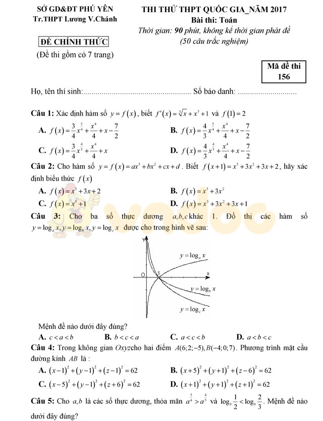 Đề thi thử THPT Quốc gia năm 2017 môn Toán