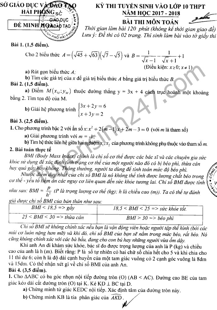 Đề thi vào lớp 10 môn Toán Đề thi vào lớp 10 môn Toán