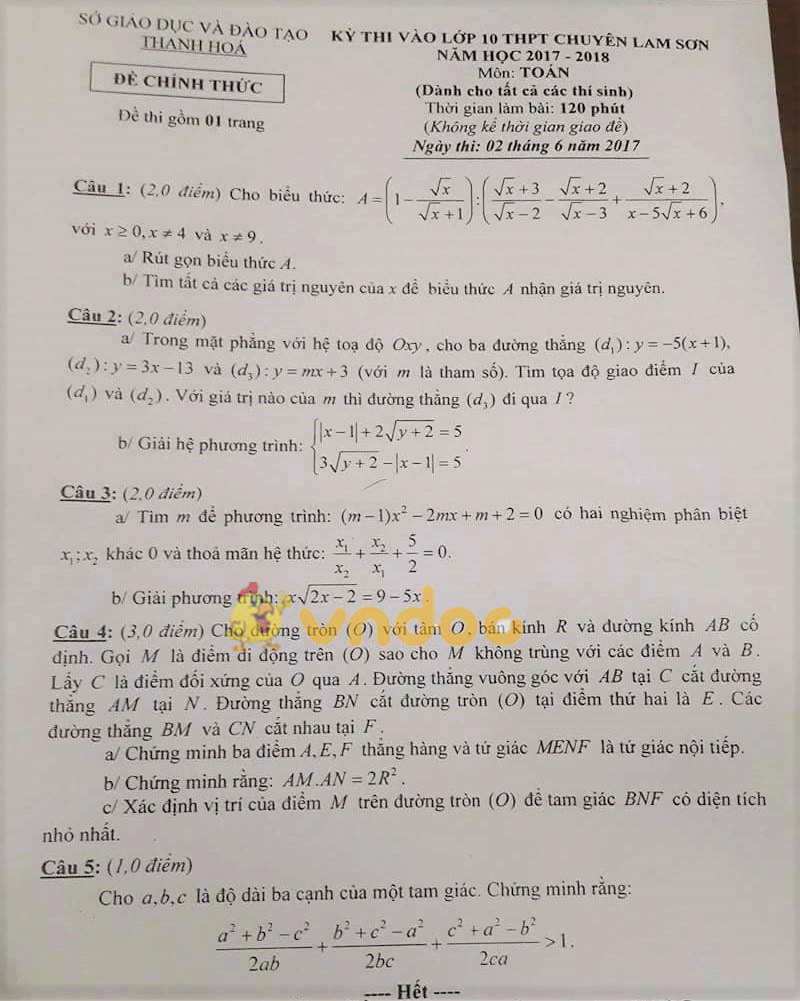 Đề thi tuyển sinh vào lớp 10 môn Toán Đề thi tuyển sinh vào lớp 10 môn Toán