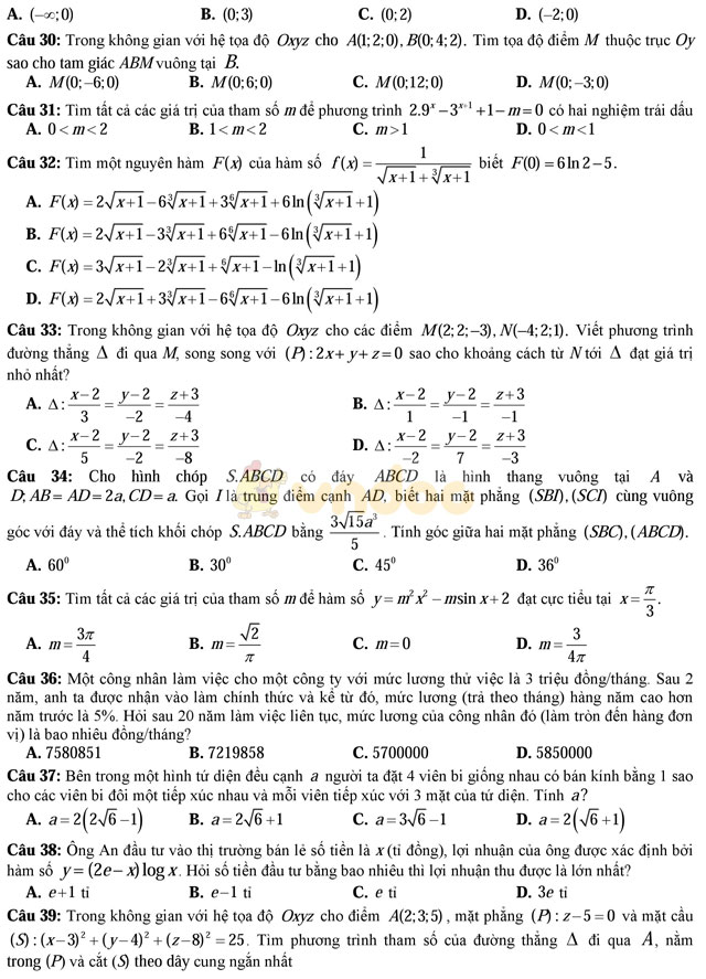 Đề thi thử THPT Quốc gia năm 2017 môn Toán có đáp án