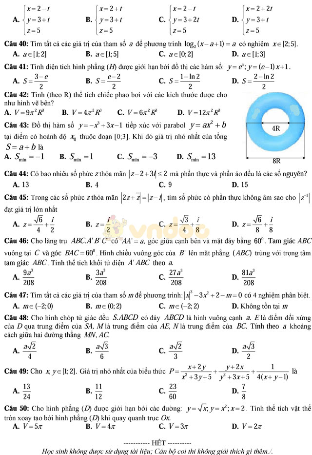 Đề thi thử THPT Quốc gia năm 2017 môn Toán có đáp án