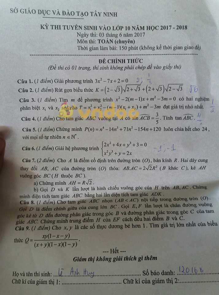 Đề thi tuyển sinh vào lớp 10 môn Toán Đề thi tuyển sinh vào lớp 10 môn Toán
