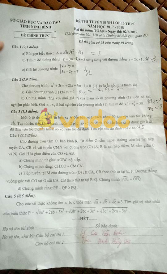 Đề thi tuyển sinh vào lớp 10 môn Toán
