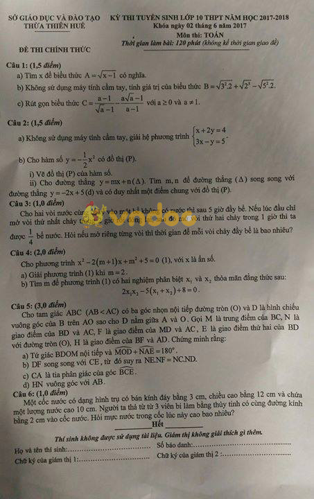 Đề thi tuyển sinh vào lớp 10 môn Toán Đề thi tuyển sinh vào lớp 10 môn Toán