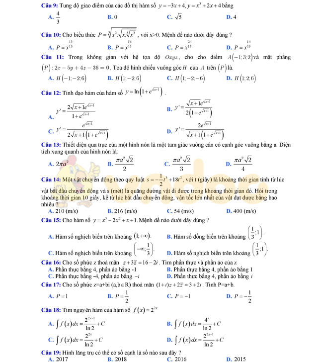 Đề thi thử THPT Quốc gia năm 2017 môn Toán