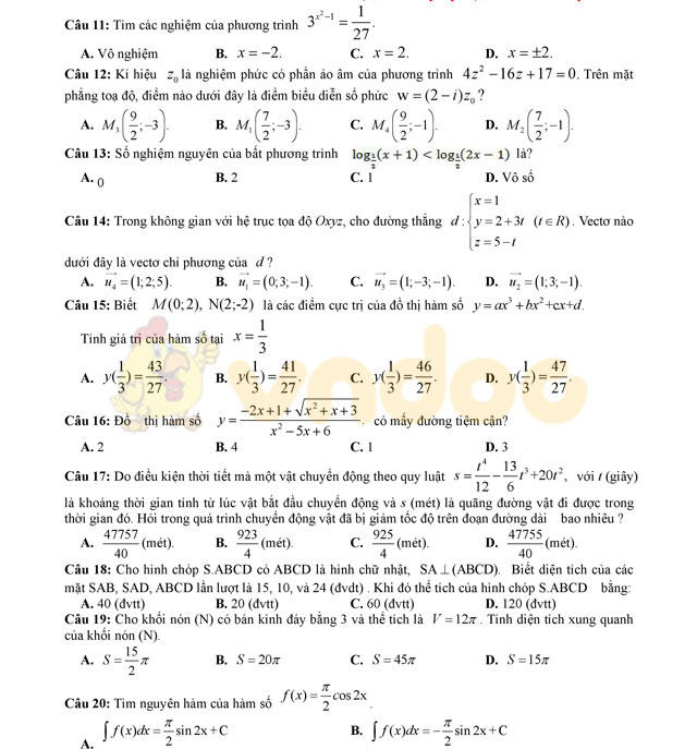 Đề thi thử THPT Quốc gia năm 2017 môn Toán