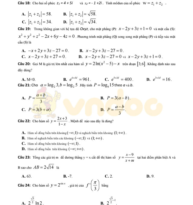 Đề thi thử THPT Quốc gia năm 2017 môn Toán