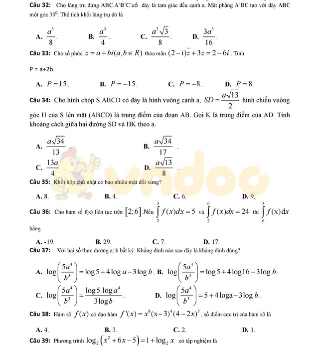 Đề thi thử THPT Quốc gia năm 2017 môn Toán