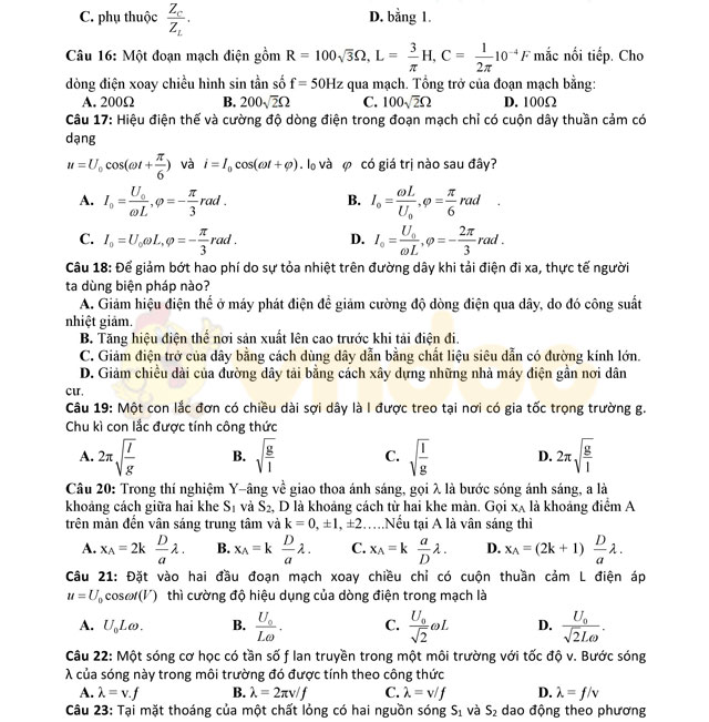 Đề thi thử THPT Quốc gia năm 2017 môn Vật lý Đề thi thử THPT Quốc gia năm 2017 môn Vật lý