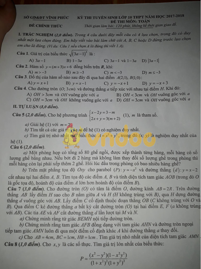 Đề thi tuyển sinh vào lớp 10