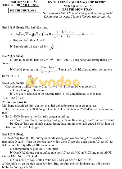 Đề thi tuyển sinh vào lớp 10 môn Toán