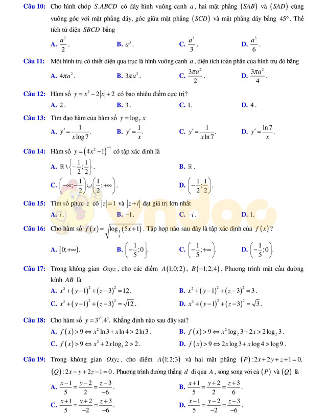 Đề thi thử THPT Quốc gia năm 2017 môn Toán 