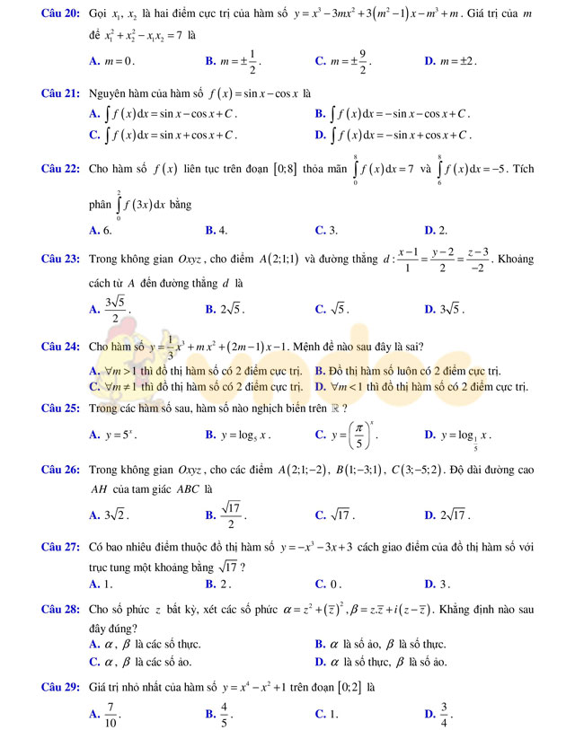 Đề thi thử THPT Quốc gia năm 2017 môn Toán 