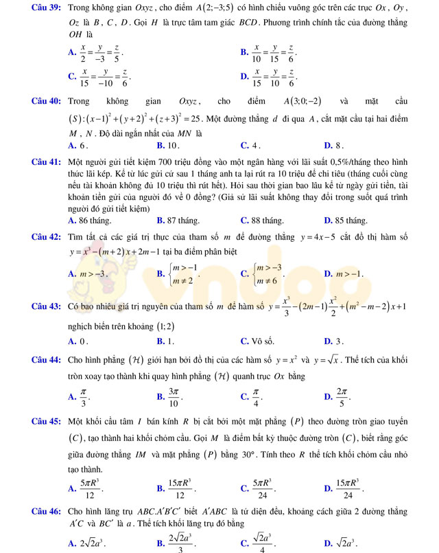 Đề thi thử THPT Quốc gia năm 2017 môn Toán 