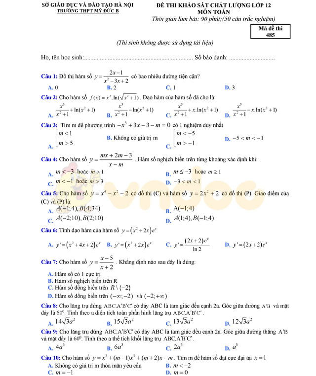 Đề thi thử THPT Quốc gia năm 2017 môn Toán