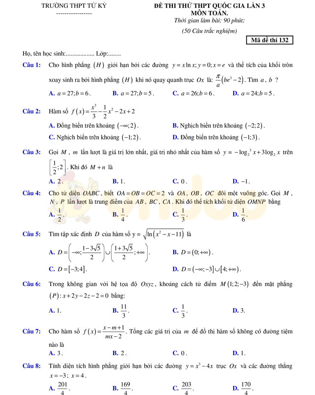 Đề thi thử THPT Quốc gia năm 2017 môn Toán