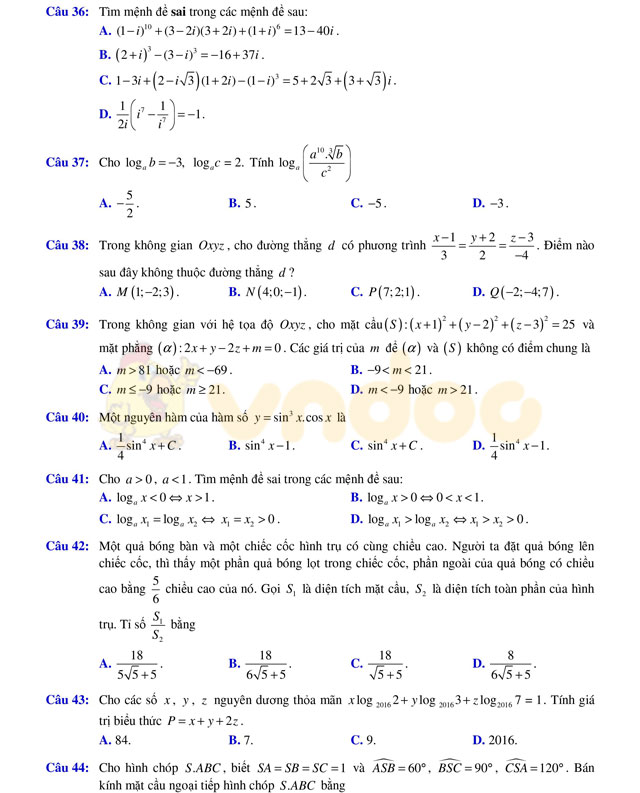 Đề thi thử THPT Quốc gia năm 2017 môn Toán