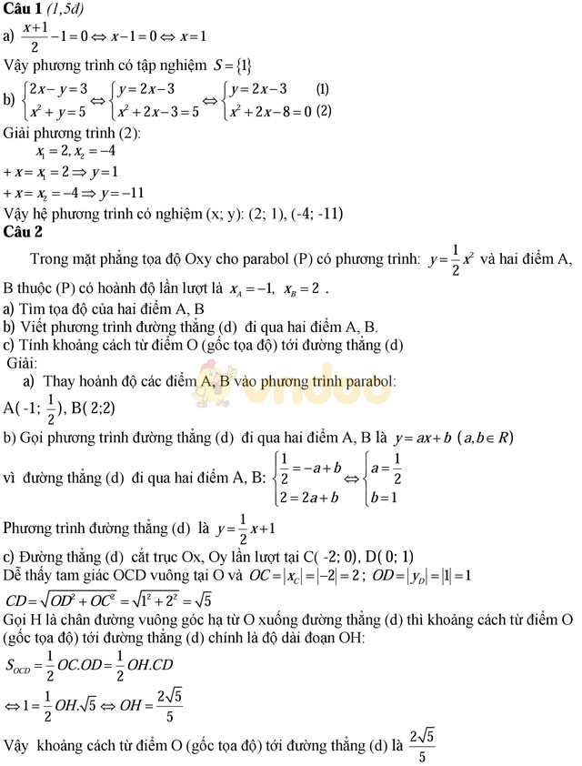 Đề thi vào lớp 10 môn Toán có đáp án