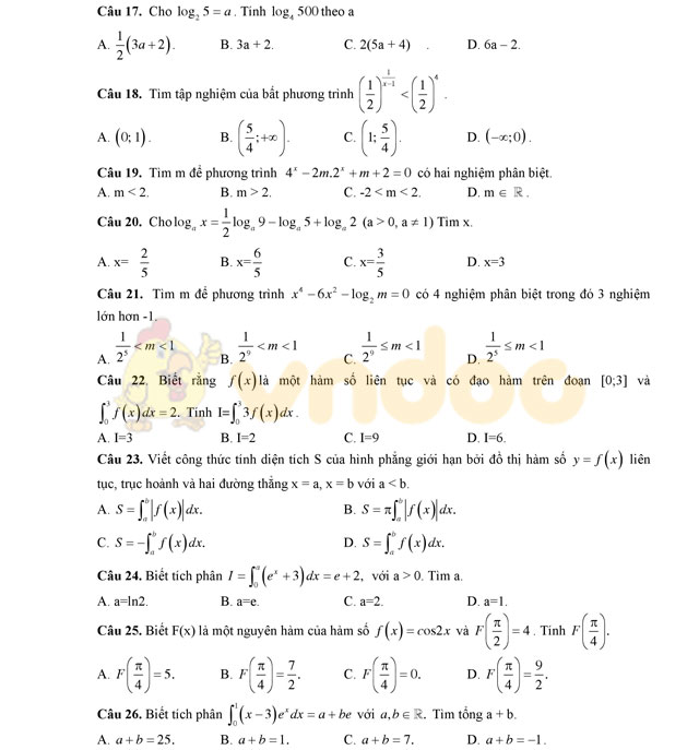 Đề thi thử THPT Quốc gia năm 2017 môn Toán 
