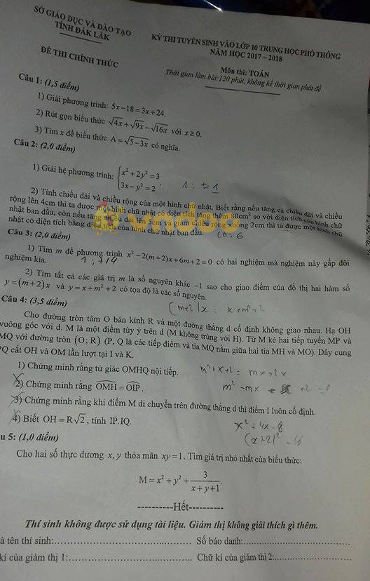 Đề thi vào lớp 10 môn Toán
