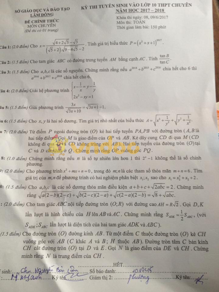 Đề thi tuyển sinh vào lớp 10 THPT môn Toán Đề thi tuyển sinh vào lớp 10 THPT môn Toán