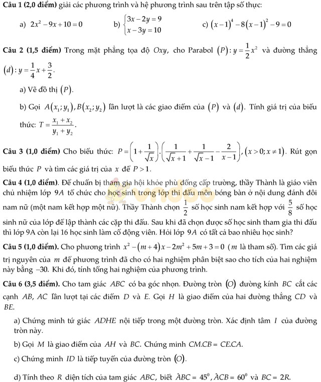 Đề thi vào lớp 10 môn Toán có đáp án