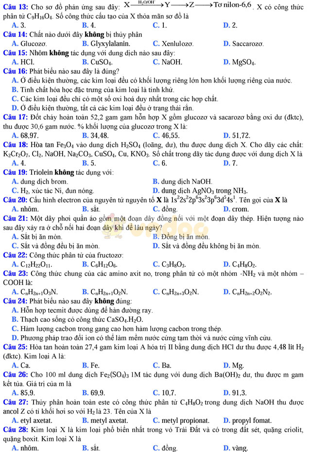Đề thi thử THPT Quốc gia năm 2017 môn Hóa học có đáp án
