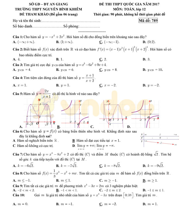Đề thi thử THPT Quốc gia năm 2017 môn Toán