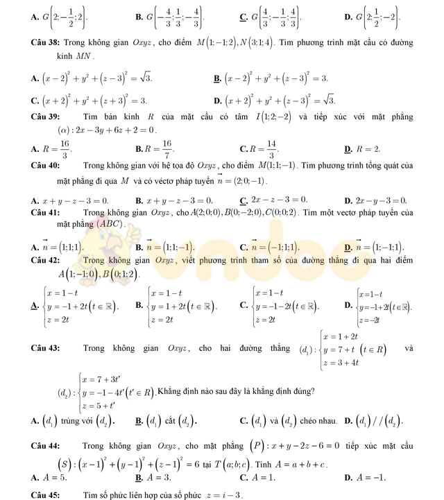 Đề thi thử THPT Quốc gia năm 2017 môn Toán