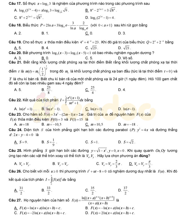 Đề thi thử THPT Quốc gia năm 2017 môn Toán