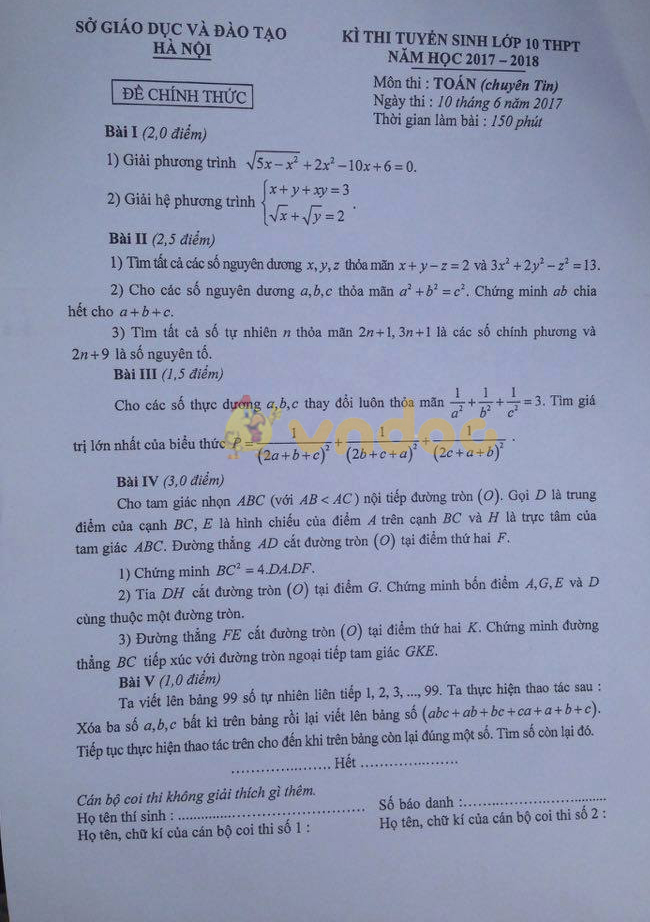 Đề thi tuyển sinh vào lớp 10 môn Toán Đề thi tuyển sinh vào lớp 10 môn Toán