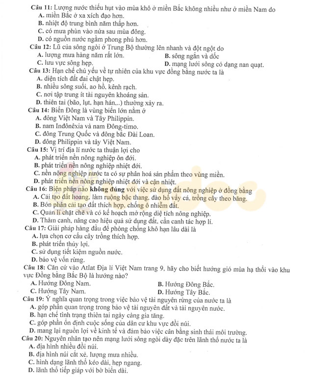 Đề thi thử THPT Quốc gia năm 2017 môn Địa lý