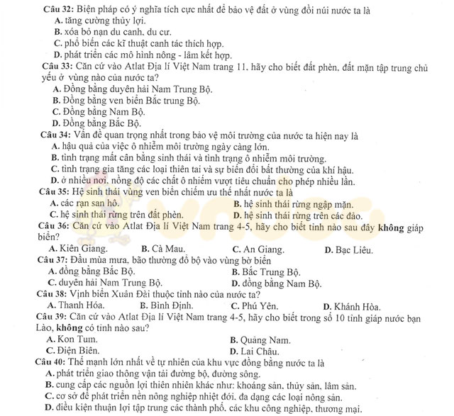Đề thi thử THPT Quốc gia năm 2017 môn Địa lý