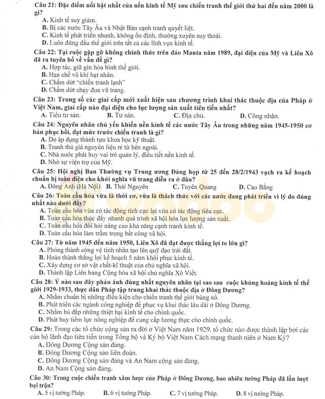 Đề thi thử THPT Quốc gia năm 2017 môn Lịch sử