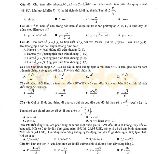 Đề thi thử THPT Quốc gia năm 2017 môn Toán