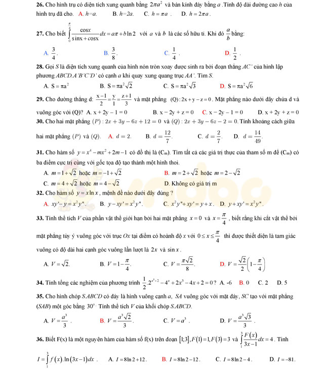 Đề thi thử THPT Quốc gia năm 2017 môn Toán Đề thi thử THPT Quốc gia năm 2017 môn Toán