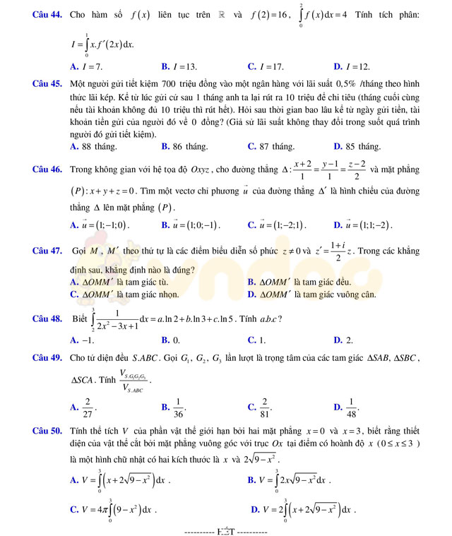 Đề thi thử THPT Quốc gia năm 2017 môn Toán