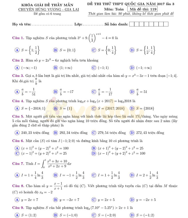 Đề thi thử THPT Quốc gia năm 2017 môn Toán