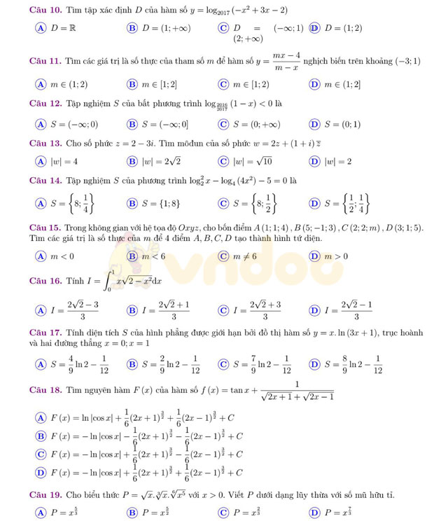 Đề thi thử THPT Quốc gia năm 2017 môn Toán