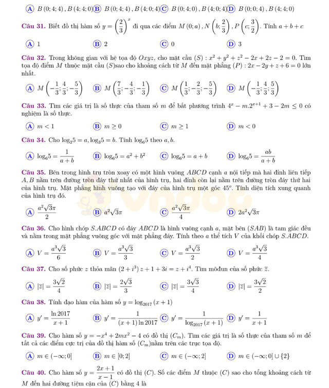 Đề thi thử THPT Quốc gia năm 2017 môn Toán