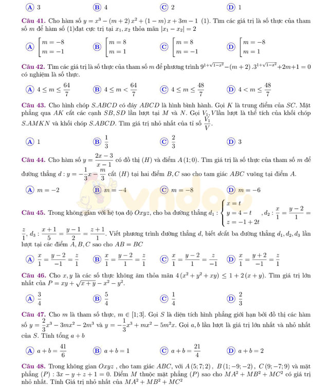 Đề thi thử THPT Quốc gia năm 2017 môn Toán