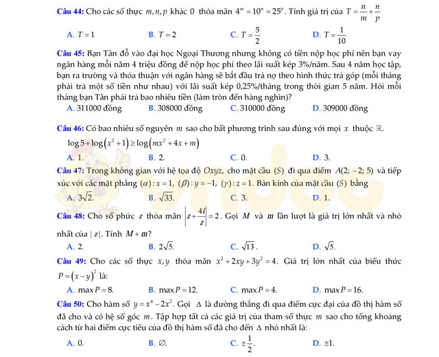 Đề thi thử THPT Quốc gia năm 2017 môn Toán